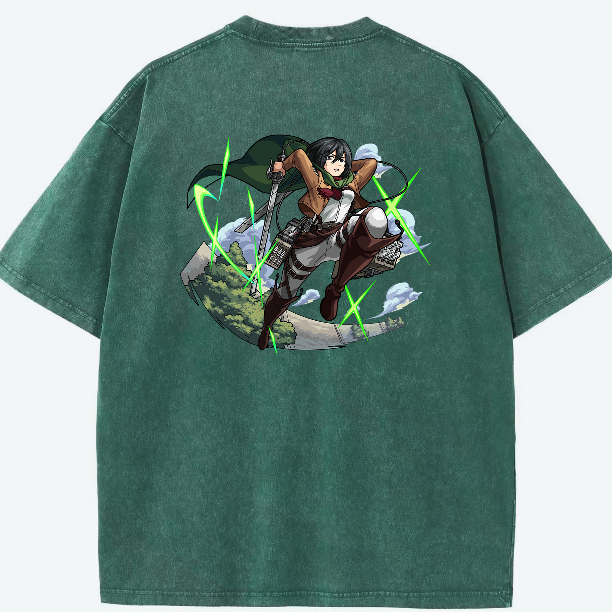 （画像用） 進撃の巨人 ミカサ·アッカーマン Attack on Titan Mikasa Ackerman 綿100% ヴィンテージ風 半袖Tシャツ（背面プリント）